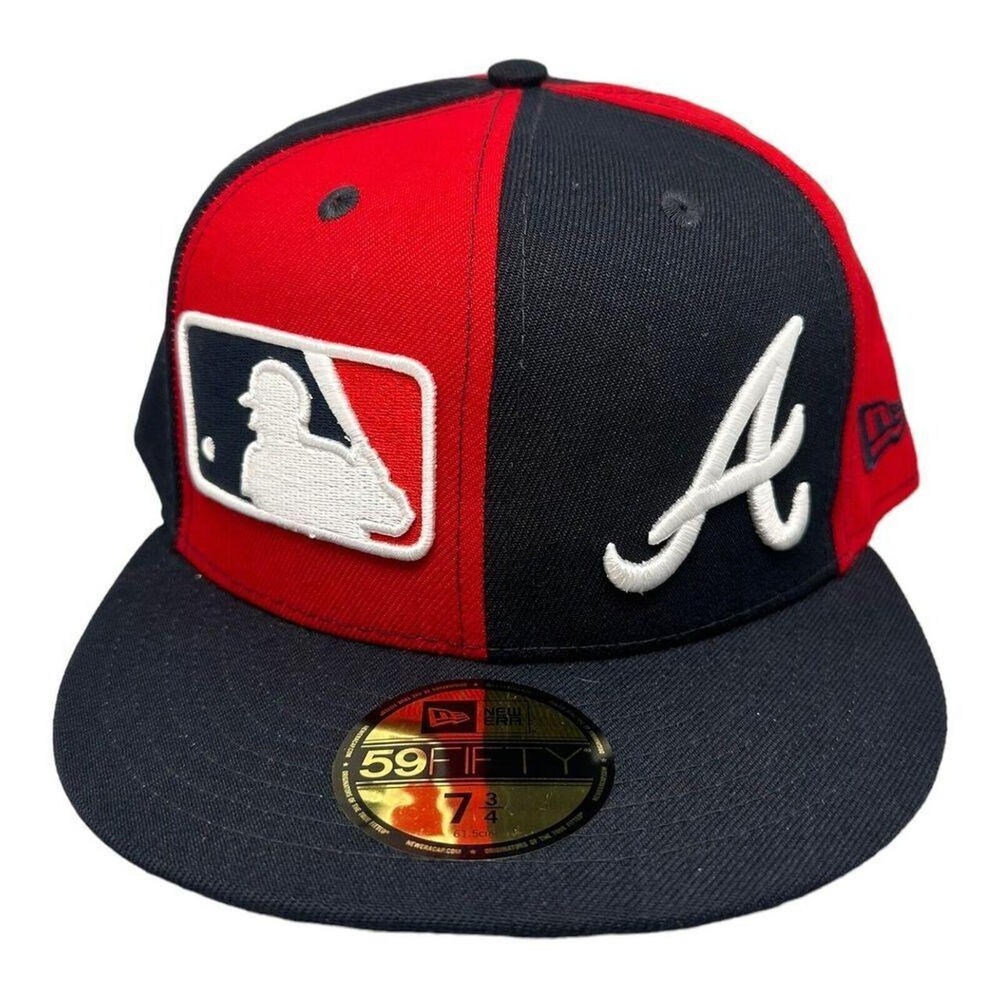 New Era 59FIFTY Atlanta Braves‎ Split Navy Red Fitted Hat MLB Cap Men's Sz 7 3/4